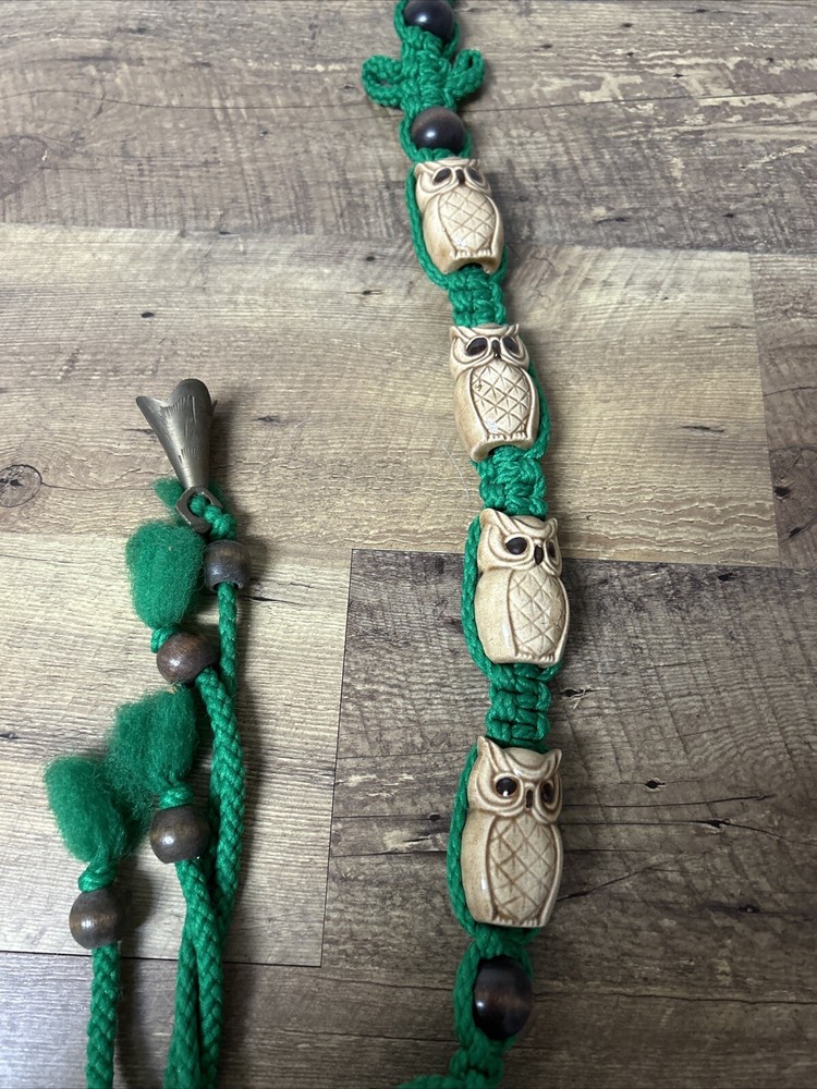 Vintage 70s Macrame Owls & Bell Wall Hanging Hippy Boho￼36” Long