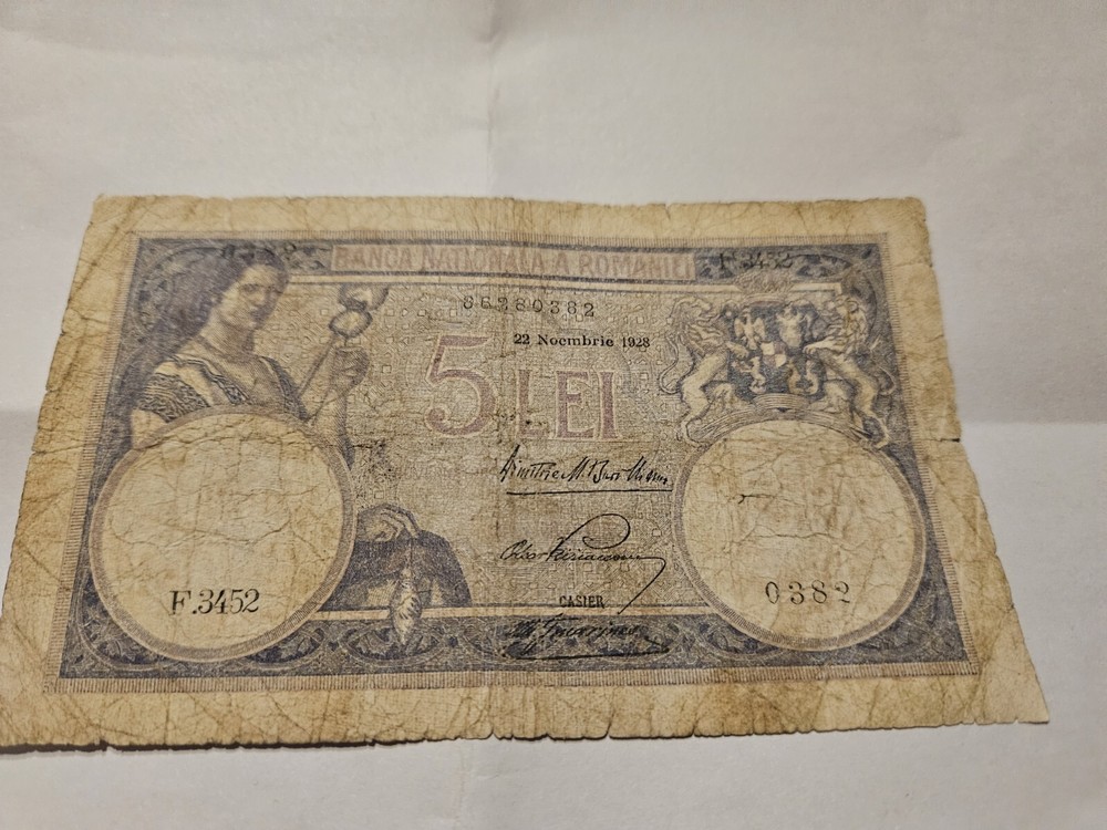 Old banknote from Romania 5 lei 1928