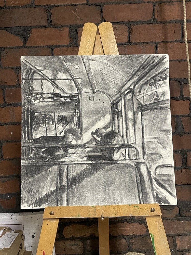 Northern Art original charcoal drawing. Signed.