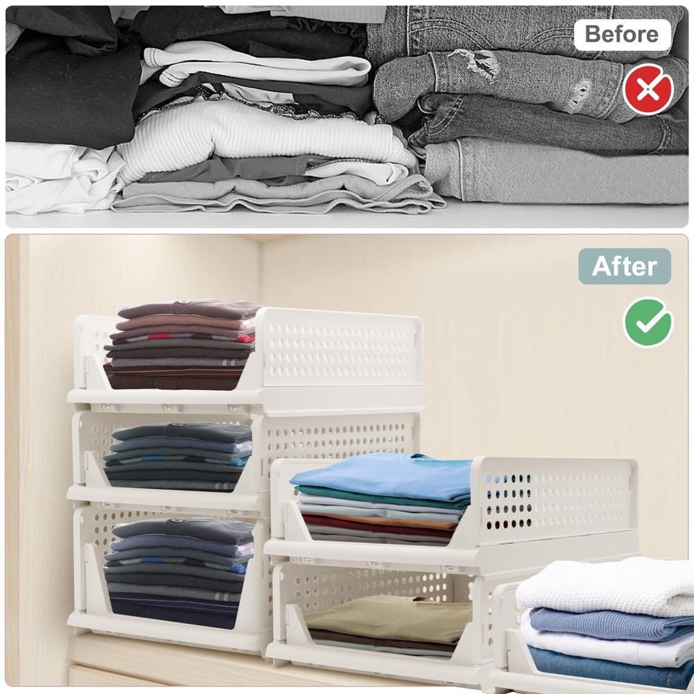 Goderewild Stackable Foldable Storage Baskets, Folding Storage Bins, Closet O...