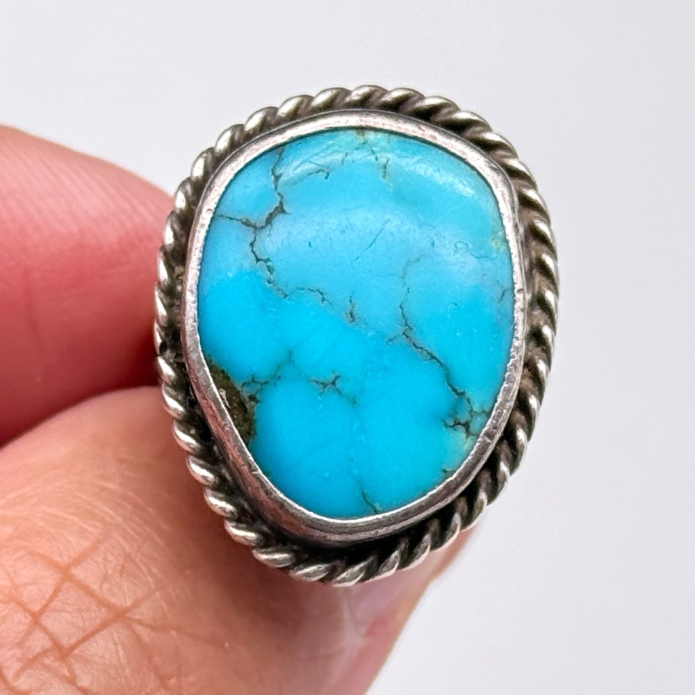 Vintage Navajo Native Turquoise Silver Ring Size 5.75
