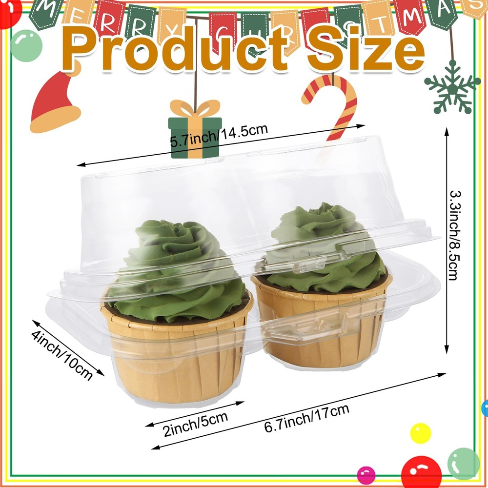 100PCS Cupcake Containers 2 Count Clear Cupcake Boxes Disposable Cupcake Hold...