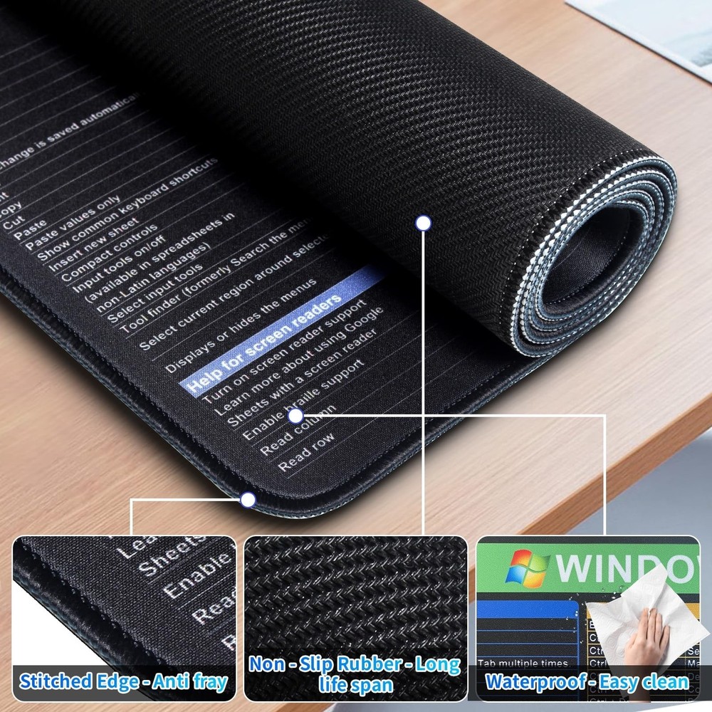 Windows Shortcuts Mouse pad, Extra Large Size Keyboard Shortcut Mat for PC Sy...