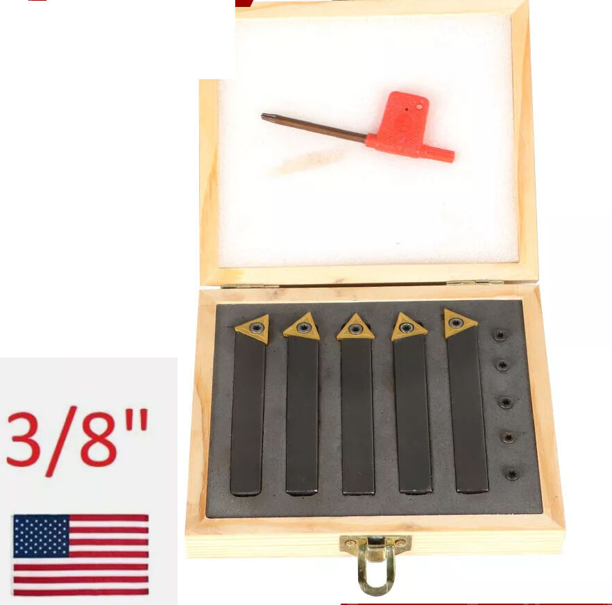 5 pc 3/8" Lathe Indexable Carbide Insert + Turning Tooling Bit Holder Set