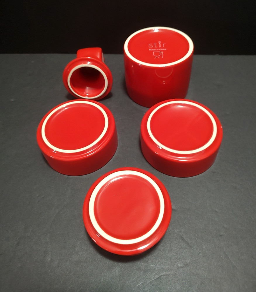 Red Ceramic Love Potion Bottle Shaped Stacking Measuring Cup Set 9" Tall