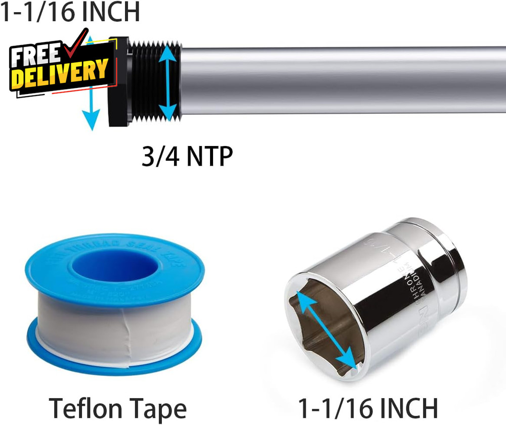 44" Aluminum Zinc Anode Rod for Water Heater with Hex Socket Tool & Teflon…