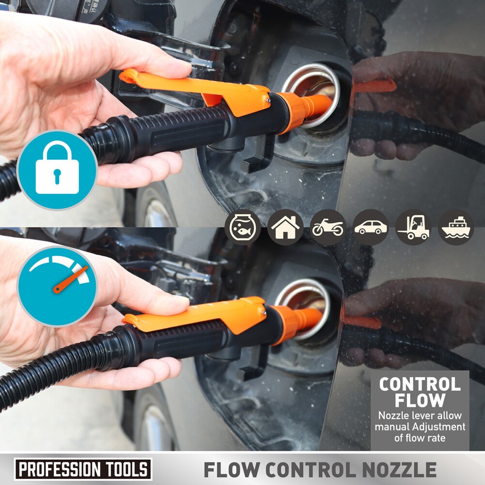 2.4 GPM Powered Battery Quick Liquid Fuel Transfer Pump with Flow Control Nozzle
