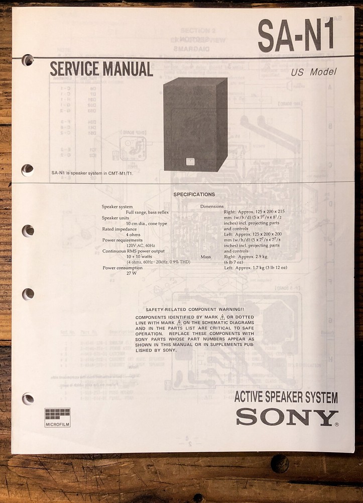 Sony SA-N1 Speaker  Service Manual *Original*