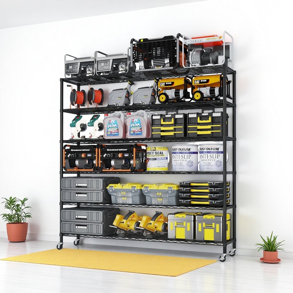 6-Tier Rolling Wire Shelving Unit - Heavy Duty, Adjustable, Modular & Black