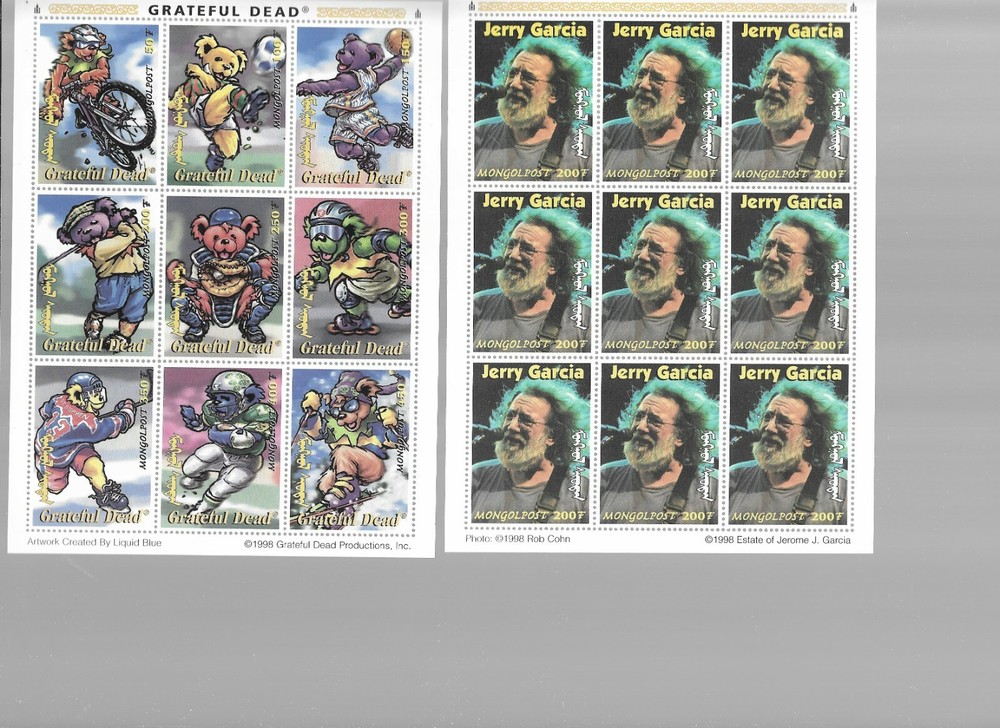 THE GRATEFUL DEAD GROUP OF 6 MONGOLPOST STAMP SHEETS