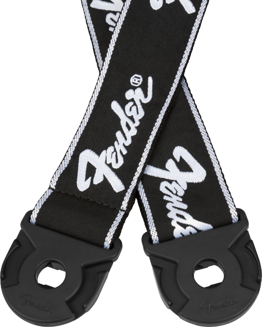 Fender 2" Quick Grip Locking Ends Guitar Strap, Black with White Running Logo