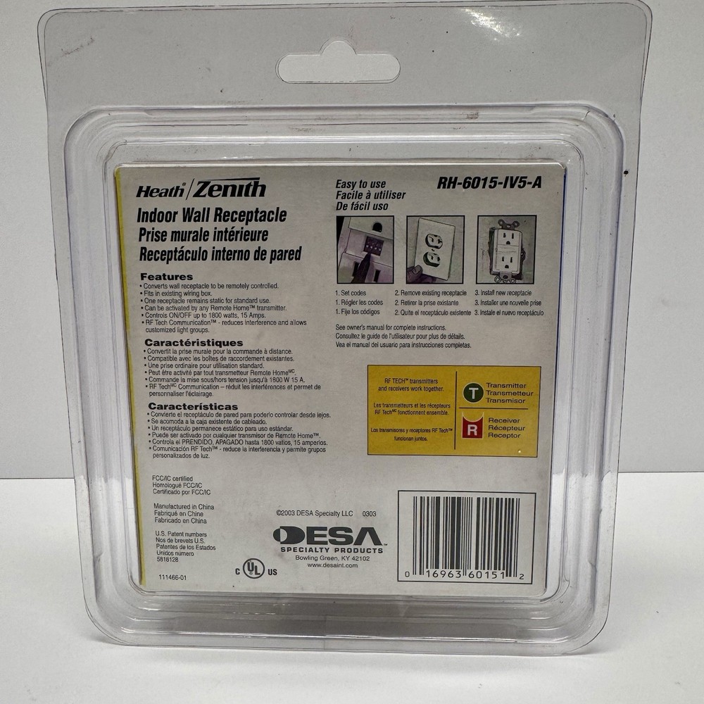 Zenith RH-6015 Wireless Remote Wall Plug Lighting Control System