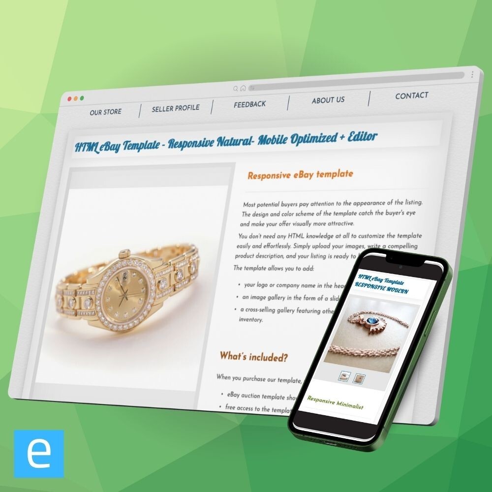 eBay Template - Responsive Elegant- Mobile Optimized + Editor