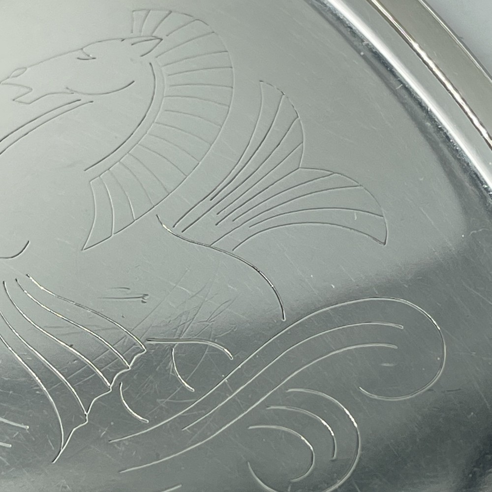Geoffrey Guy Bellamy Silver Hippocampus Pattern Triangular Dish London 1957