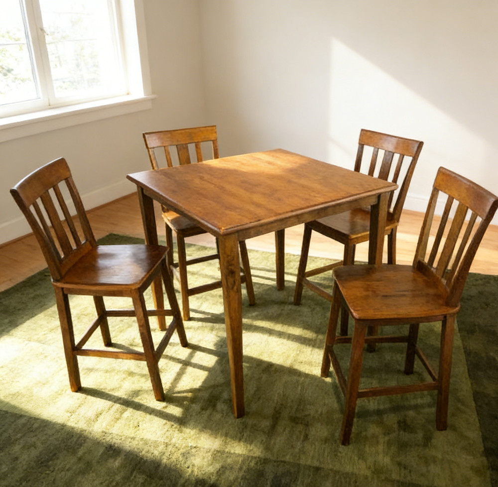 NEW 5 Piece Counter Height Dining Set, Solid Wood Cherry Kitchen Table 4 Chairs