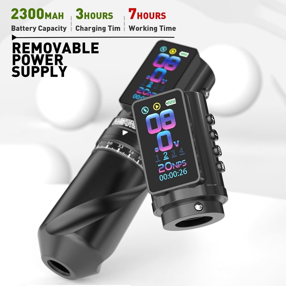 Complete Wireless Tattoo Kit: Adjustable Stroke Machine, 2300mAh Dual Batteries