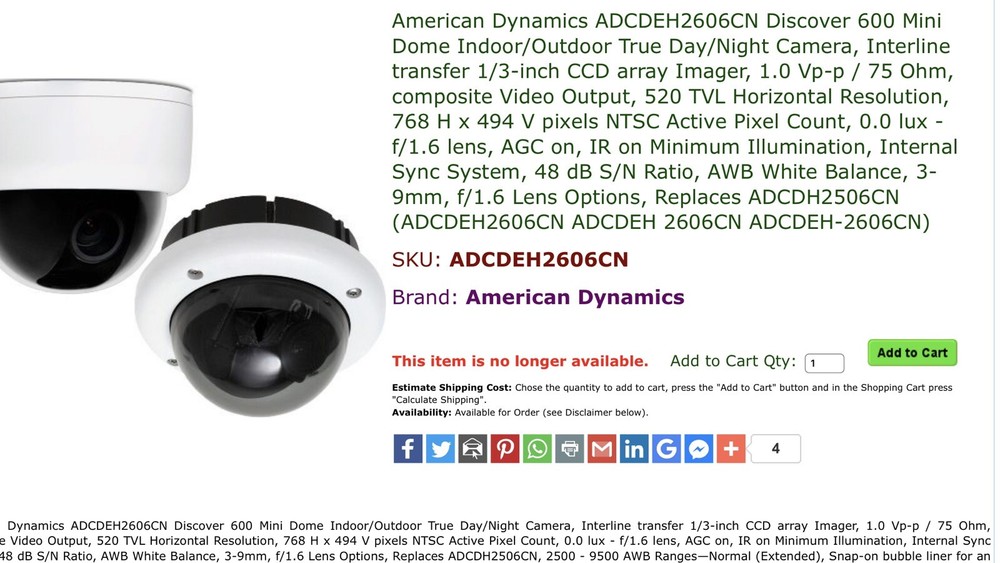 American Dynamics ADCDH2506CN Security Surveillance Camera