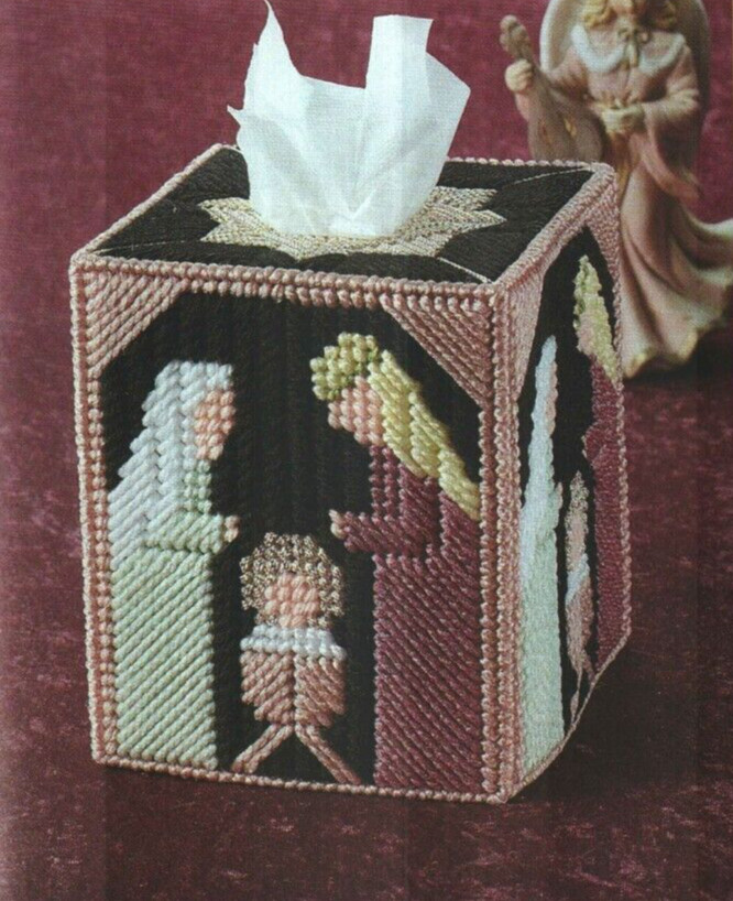SILENT NIGHT NATIVITY TISSUE COVER CHRISTMAS PLASTIC CANVAS PATTERN INSTRUCTIONS