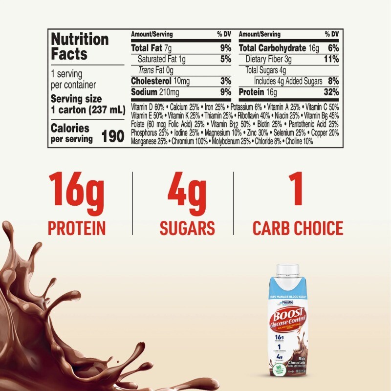 BOOST Glucose Control Nutritional Drink, Rich Chocolate, 16 g Protein
