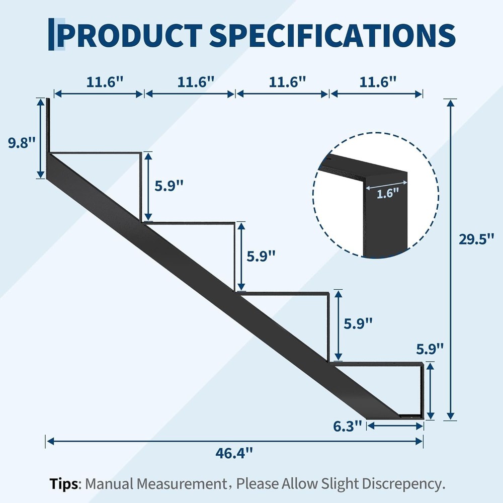 Stair Step Riser Metal Stair Stringer with Reinforcing Support Leg 2 Pack 4 Step