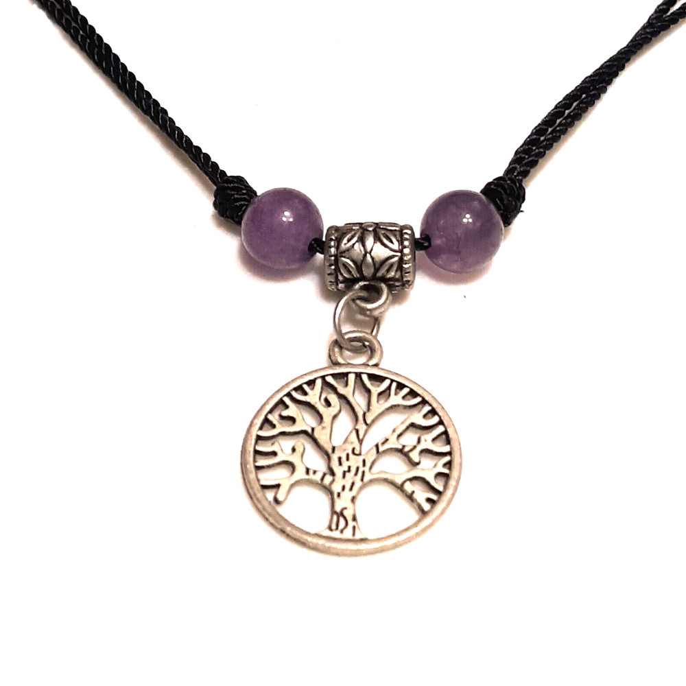 Adjustable Necklace Tree of Life with Amethyst beads