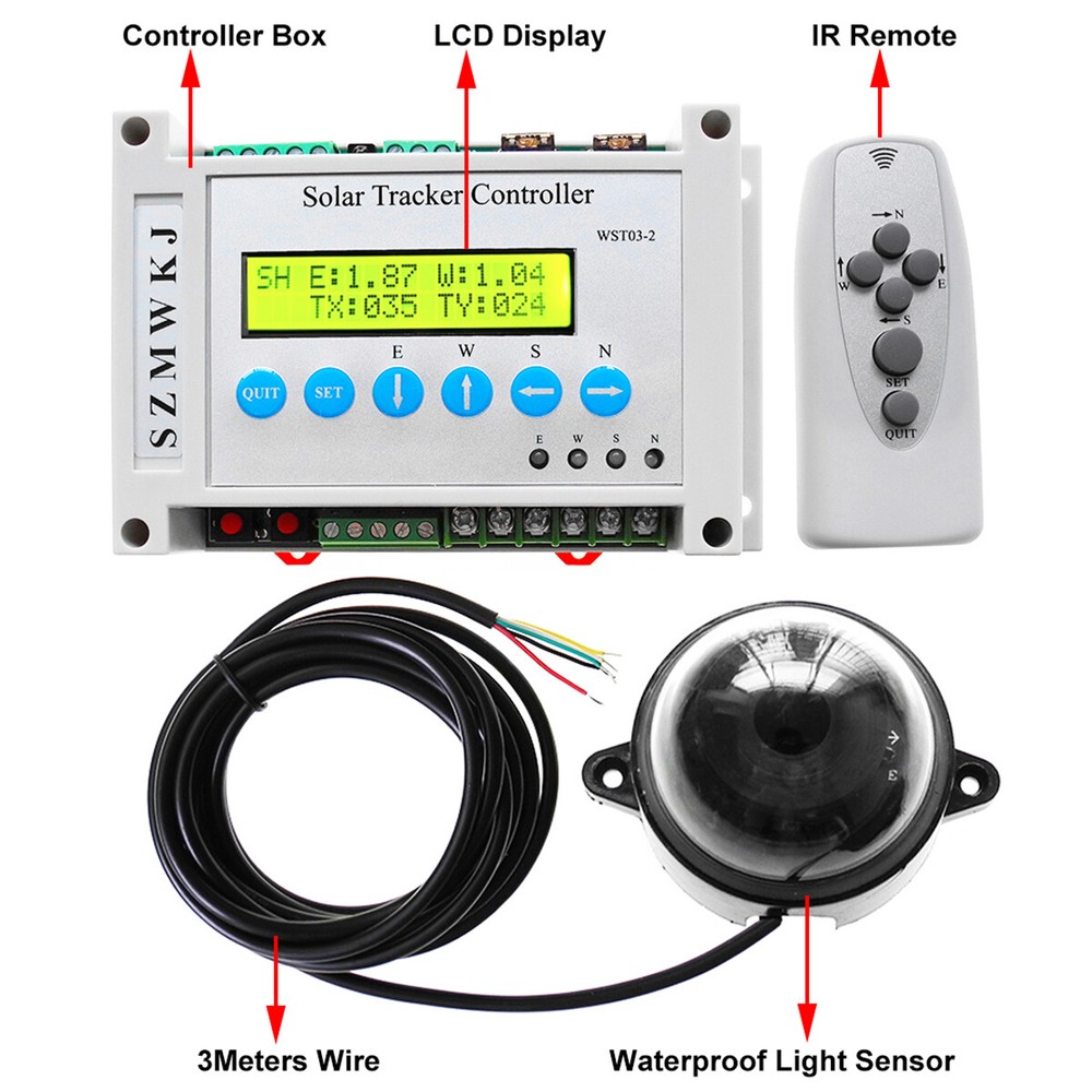 LCD Dual Axis Solar Tracker Controller & Wind Sensor DIY Solar Panel Tracking EL