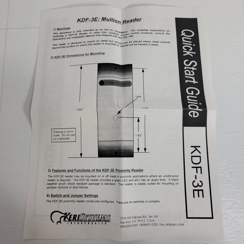 Keri Systems KDF-3E Mullion Proximity Reader Standard Light RFID Compatible