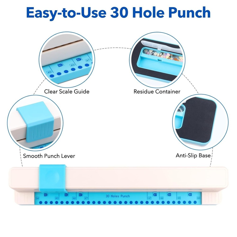 30 Holes Binding Punch - Adjustable Multi-Hole Puncher for Notebooks & Planners