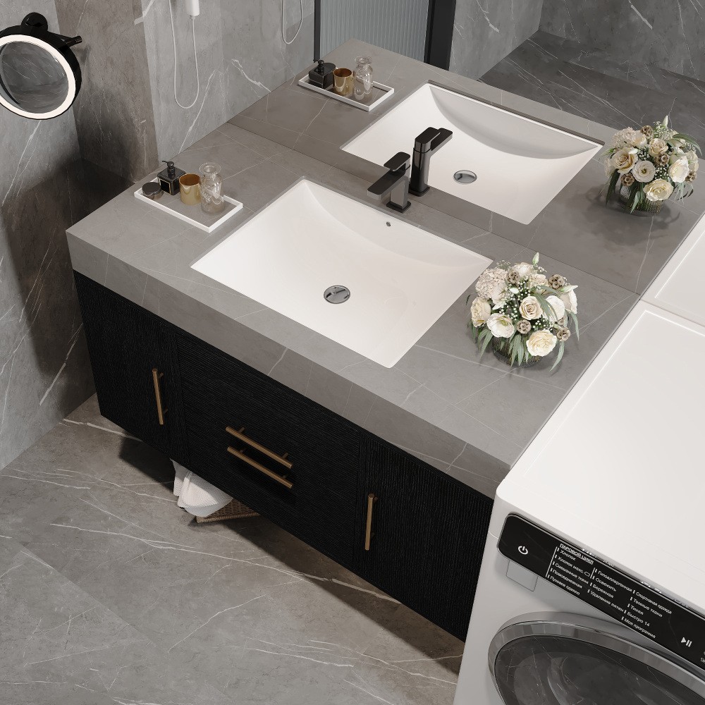 39.4'' Single Floating Bathroom Vanity, Ceramic Sink, 2 Drawers & 2 Cabinets