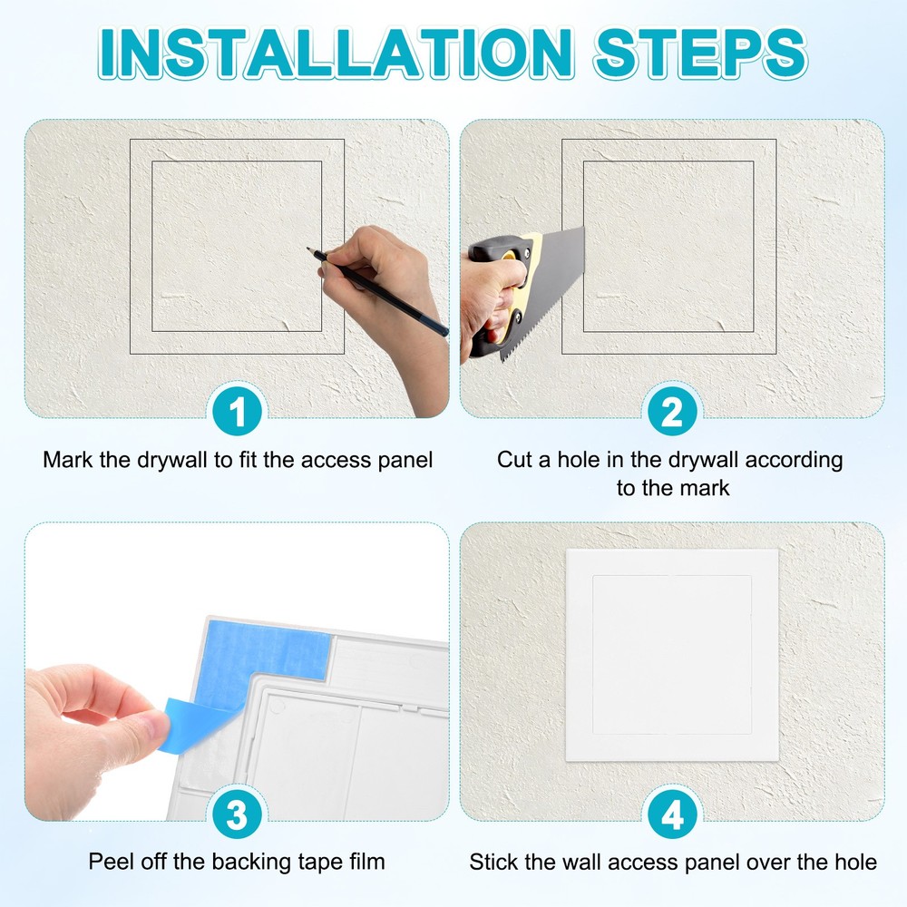 2-Pack Access Panel for Drywall, 6x6" Plastic Removable [White, Square]