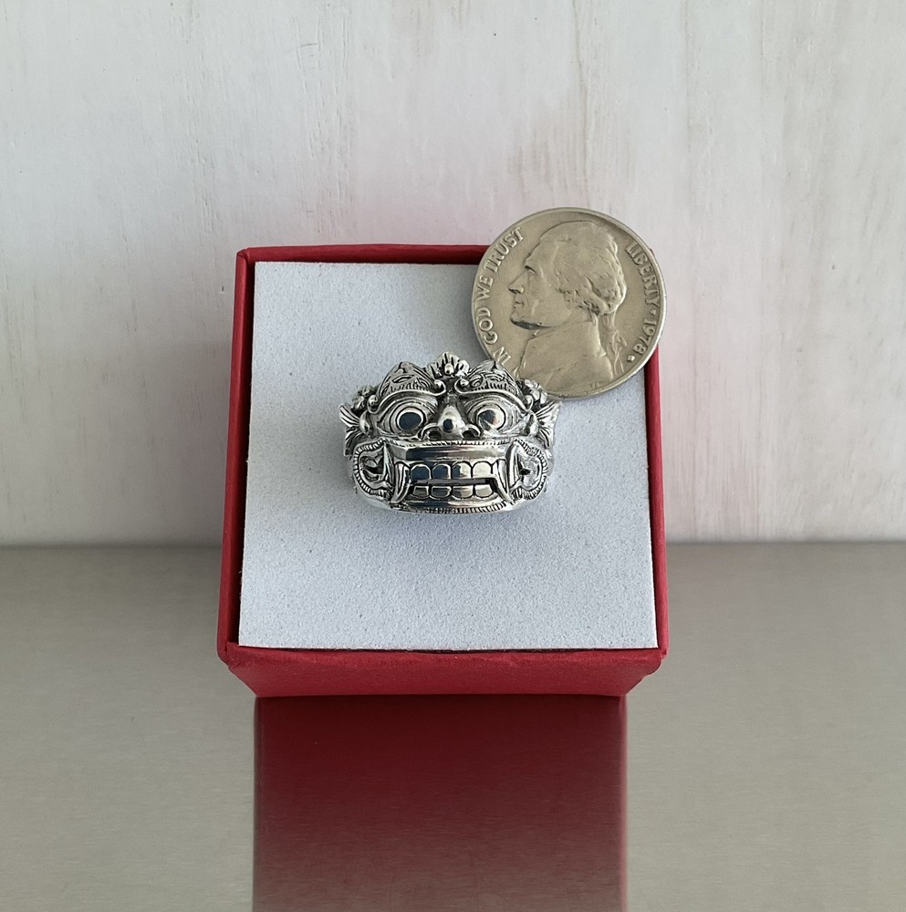 Barong Creature Band Ring Solid 925 Sterling Silver Detailed Design Size 8