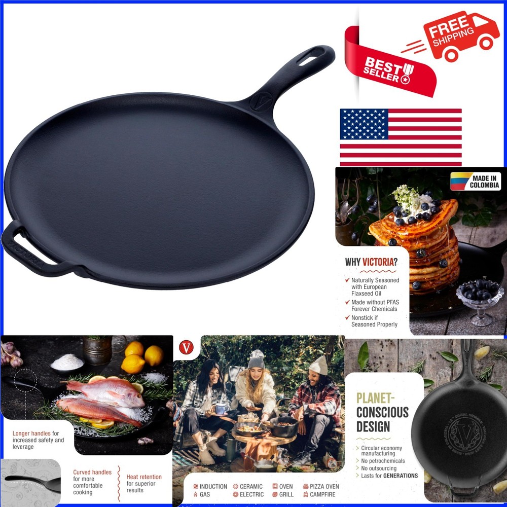 Durable 12-Inch Cast Iron Comal with Non-stick Surface for Versatile Cooking