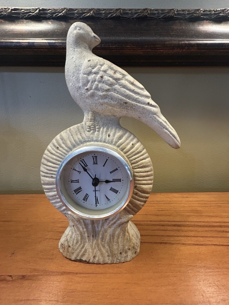 Rustic Cast Iron Bird W/Working Clock 8.25” H