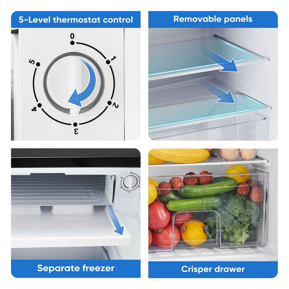 Quiet Mini Fridge with Freezer Compartment, Single Door Design