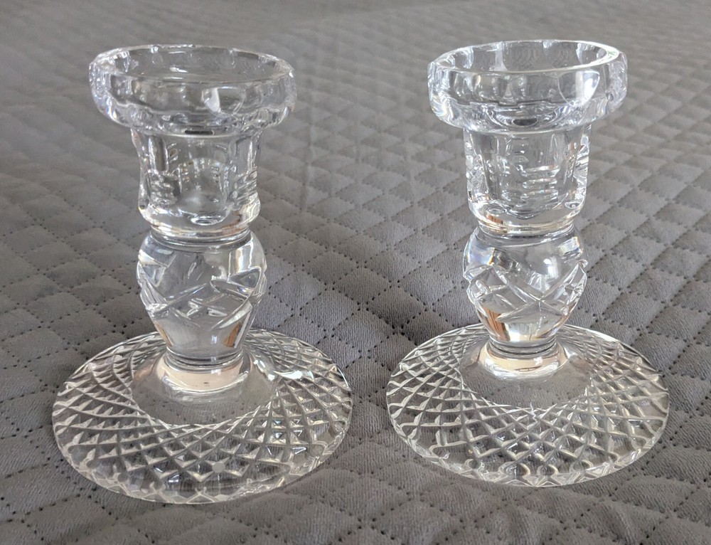 Vintage Pair Cut Crystal Candlesticks 4.25"