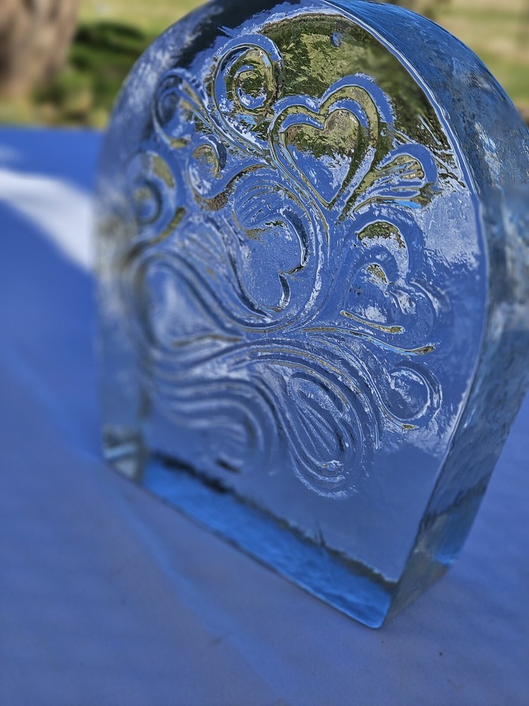 Blenko Glass Twisted Hearts Clear Block Bookends.