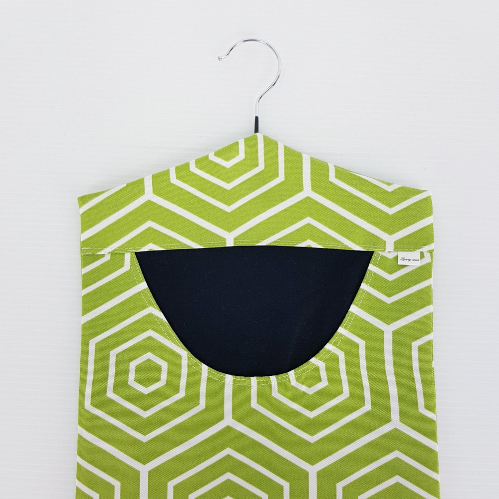 Peg Bag Handmade Green White Geometric Print Lined Laundry Clothes Peg Holder