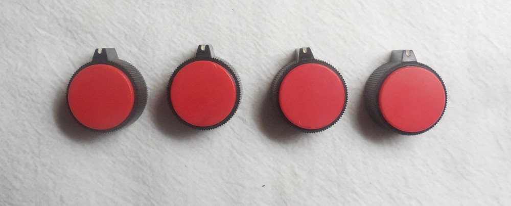 Qty(4) USED Black & Red Plastic Electronic Knobs 1/4 Shaft