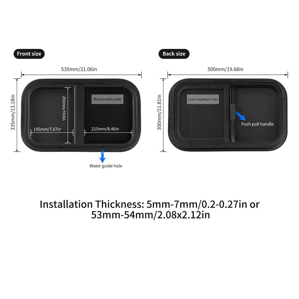 Smooth Polished RVPushPull Window with Rounded Corners, Waterproof Versie...