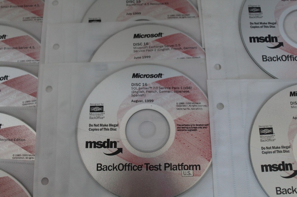 1999 MSDN BackOffice Test Platform Software 1 thru 16 and 19 thru 21