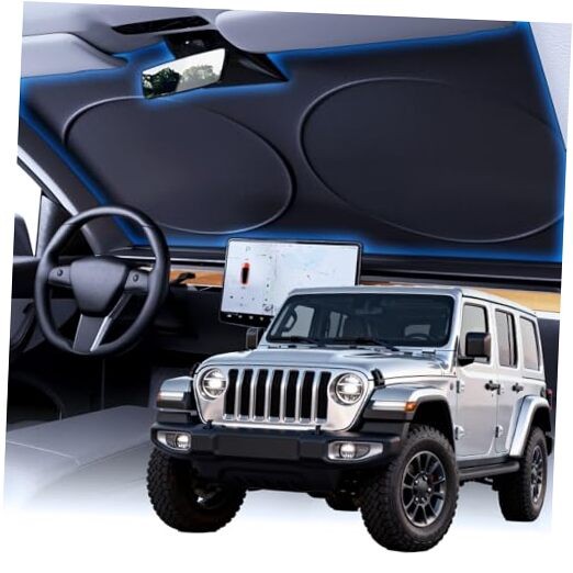 Windshield Sun Shade with Storage Pouch, Thickened Titanium Silver L(69"x35")