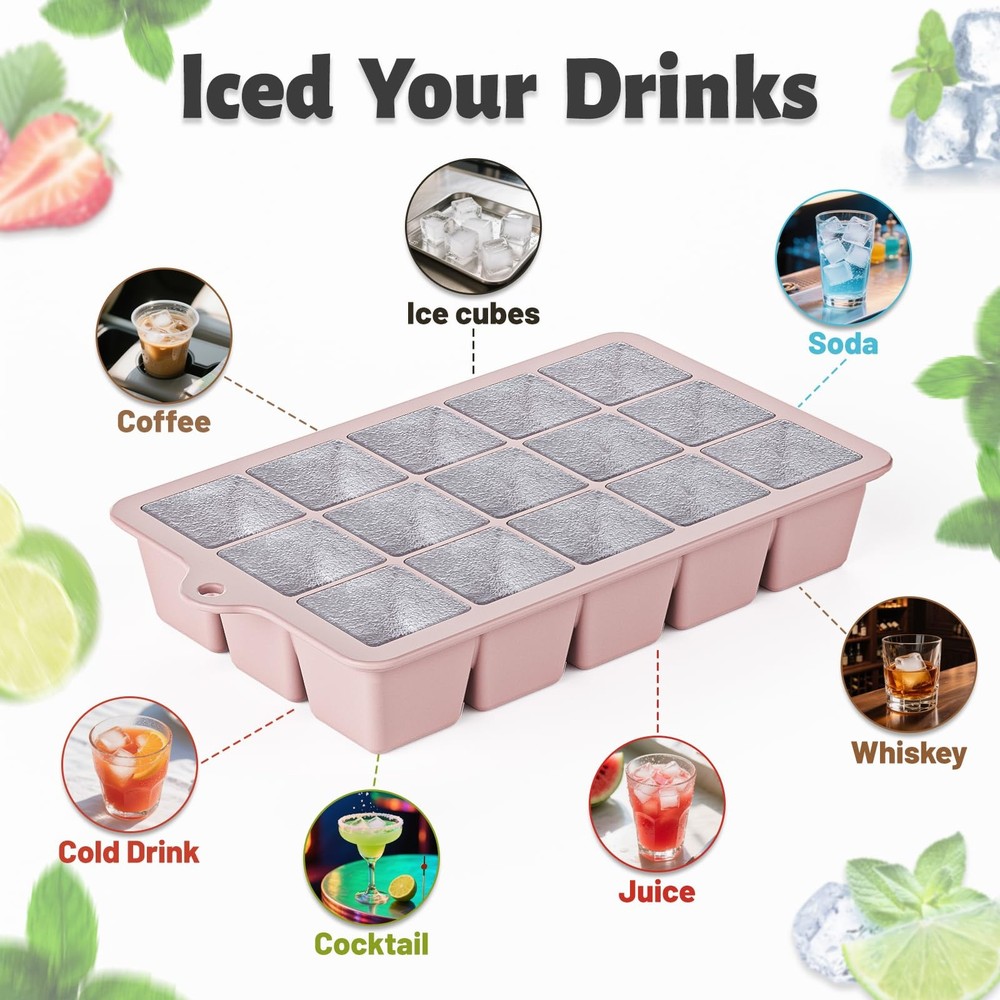 Silicone Ice Cube Tray 3 Pack - EASY RELEASE ice cube Normal, Blue+Pink+Green