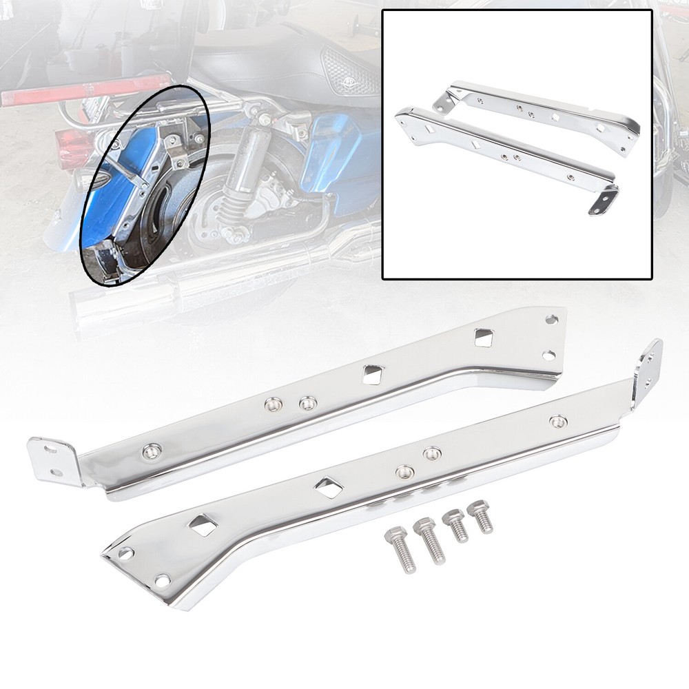 Chrome Left & Right Saddlebag Fender Rail Support Bracket For Harley Tour Glide