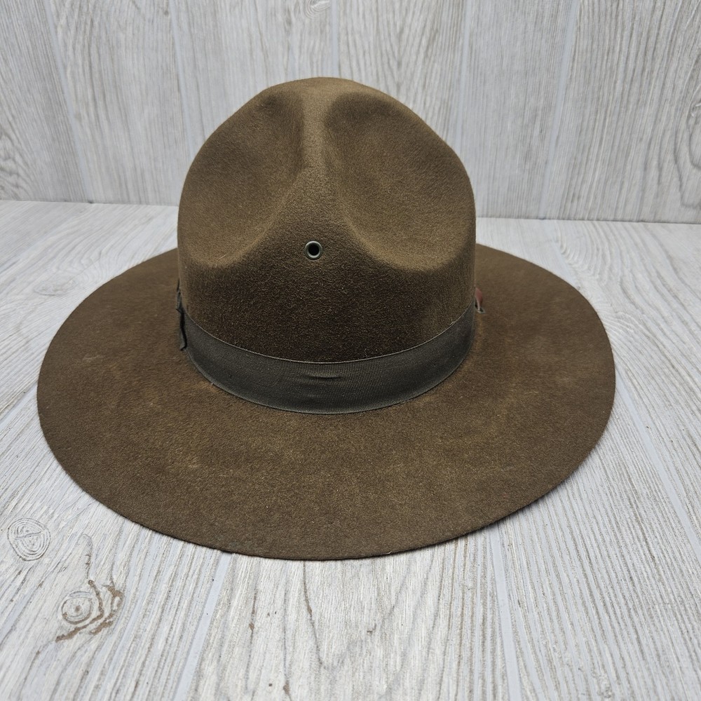 Vintage Campaign Hat / Drill Sergeant US Cavalry 5th Regiment Olive Brown