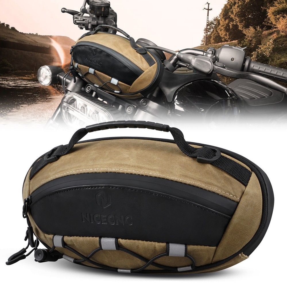 Handlebar Tool Bag Oil-Waxed Canvas Motorcycle Front Fork Saddle Storage Pouch