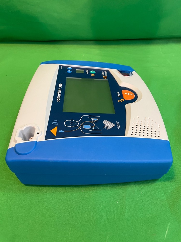 HEARTSINE Samaritan AED with accessories shown *battery dead* (H2-E)