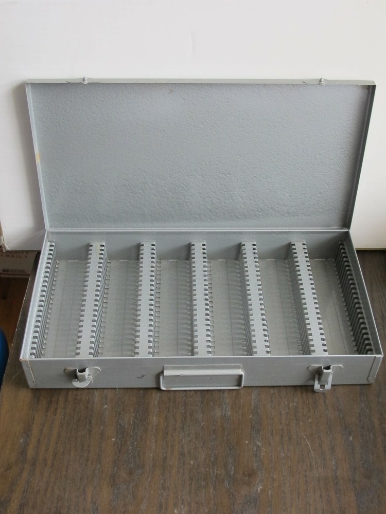 Vintage Microscope Glass Slides Box Case - Solid Metal - 150 Pieces Storage