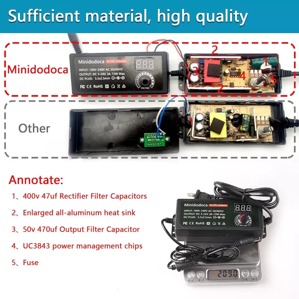 72W Power Supply Adjustable DC 3V ~ 24V Variable Universal Switching ACDC