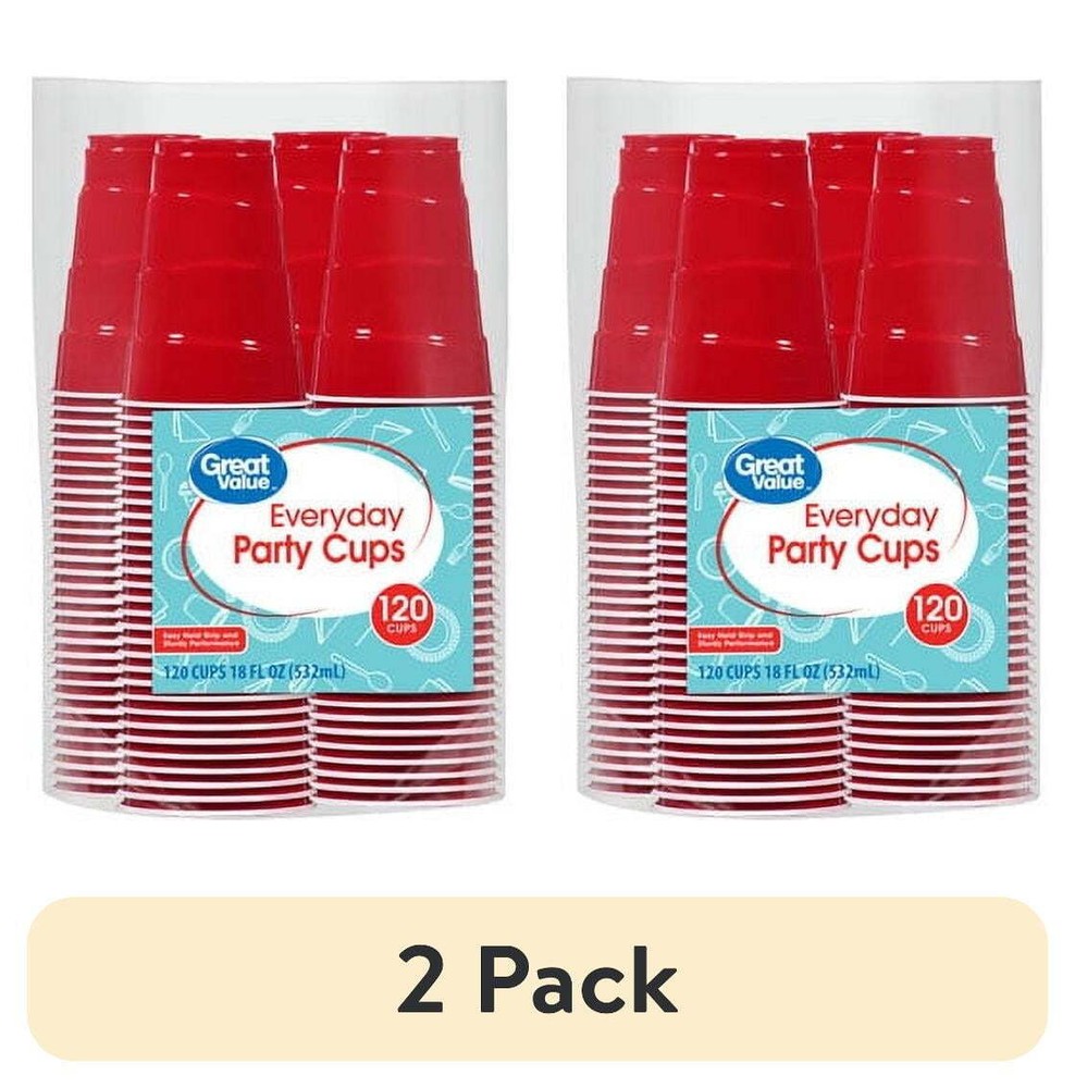 Great Value Everyday Disposable Plastic Party Cups, Red, 18 oz, 100 Count