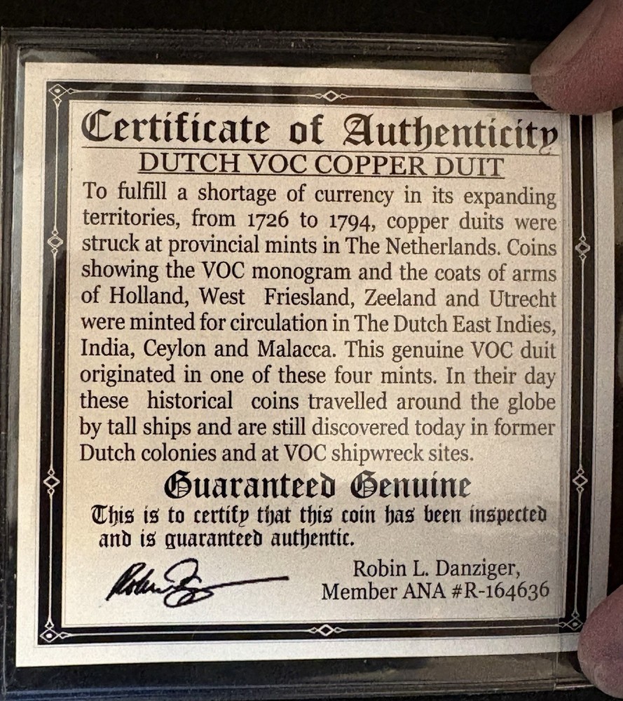 1790 Dutch VOC Copper Duit with COA